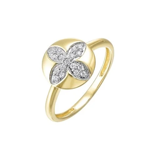 Women’s floral rings-Diamond Medallion Flower Stackable Ring in Yellow Gold (1/7ctw)