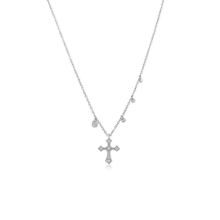 Women’s rose gold necklaces-Meira T Yellow 14K  White Gold Diamond  Gothic Cross