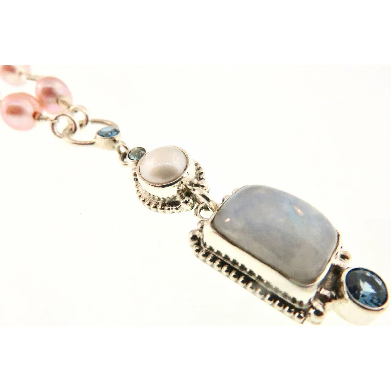 Women’s simple chain necklaces-REVE Moonstone and Pearl Cabachon Pendant