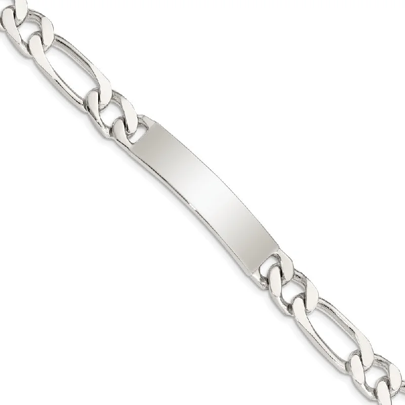 Women’s tennis bracelets-Sterling Silver 8.5inch Polished Engraveable Figaro Link ID Bracelet-WBC-QID109-8.5