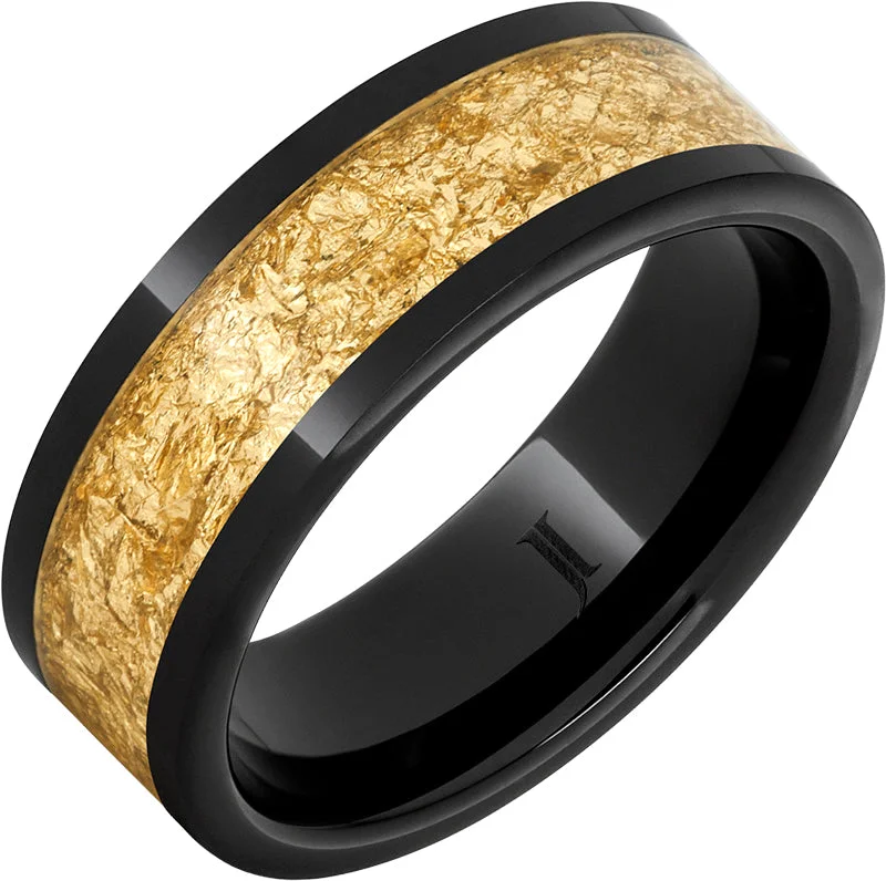 Women’s eternity rings-Black Diamond Ceramic™ Ring With 24k Gold Leaf Inlay