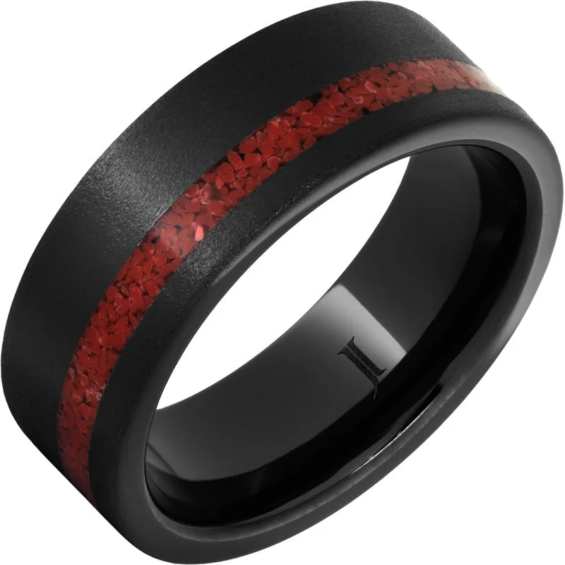 Women’s twisted rings-Black Diamond Ceramic™ Ring with Coral Inlay and Stone Finish