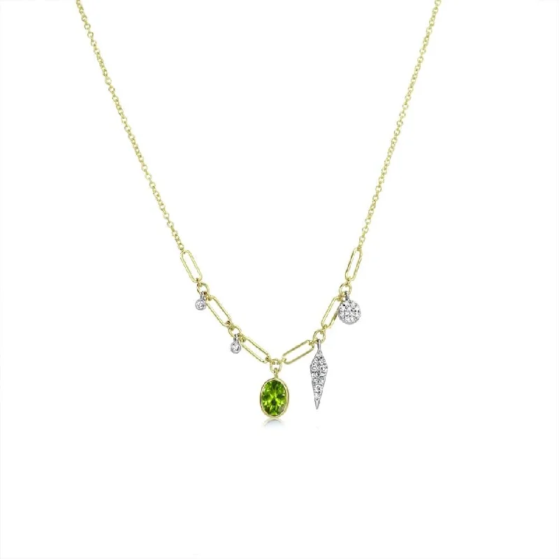 Women’s heart-shaped gold necklaces-Meira T Yellow Gold Peridot Paperclip Necklace