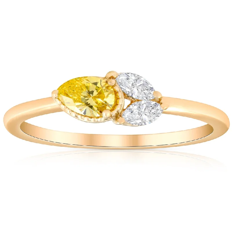 Women’s radiant diamond engagement rings-3/8Ct Fancy Yellow Pear & Marquise Shape Diamond Ring Yellow Gold Lab Grown