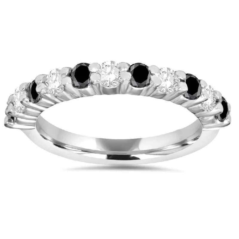 Women’s pear-shaped engagement rings-5/8CT Black & White Diamond Wedding Ring 14K White Gold