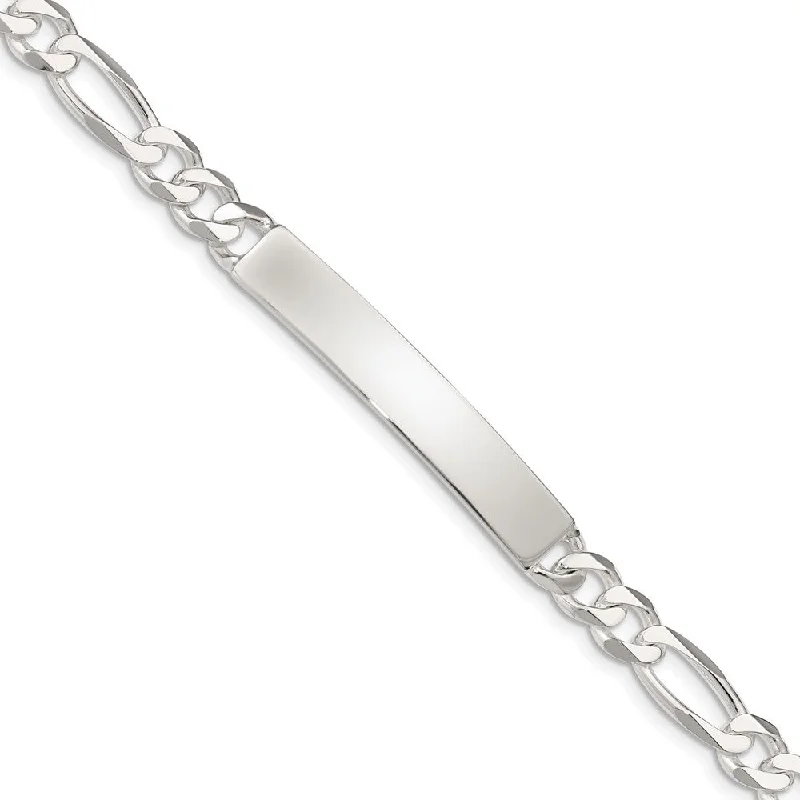 Women’s layered bracelets-Sterling Silver Figaro Link ID Bracelet-WBC-QID188-7.5