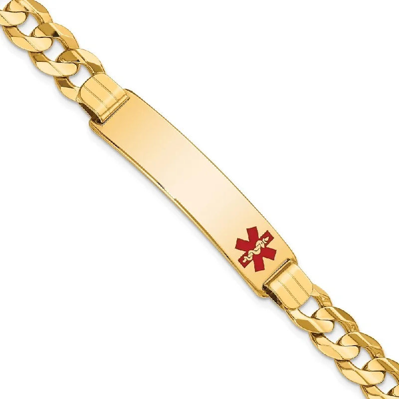 Women’s gold bangles-14k Yellow Gold 10.5mm Medical Red Enamel Curb ID Bracelet, 8"