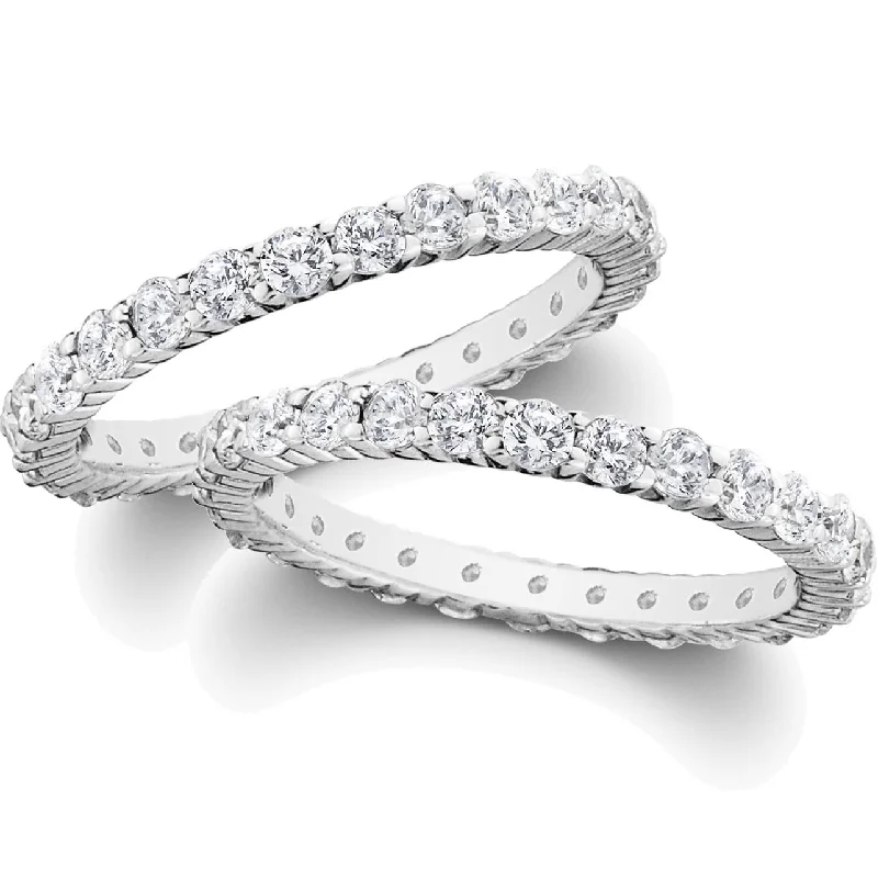 Women’s white gold engagement rings-2ct Diamond Eternity Stackable Wedding Rings Set 14K White Gold