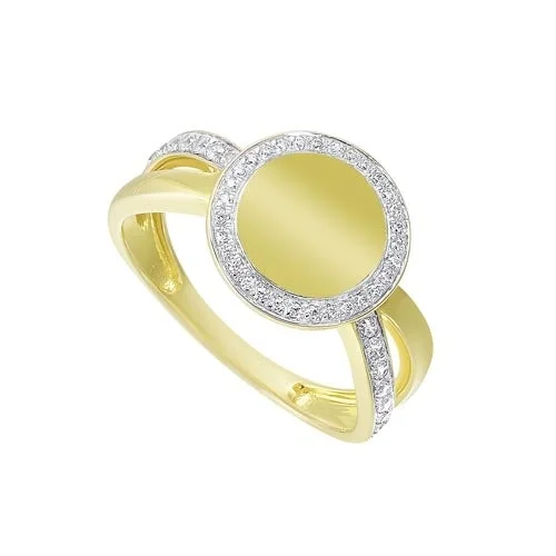 Women’s platinum rings-Diamond Medallion Signet Ring in 14k Yellow Gold (1/4ctw)