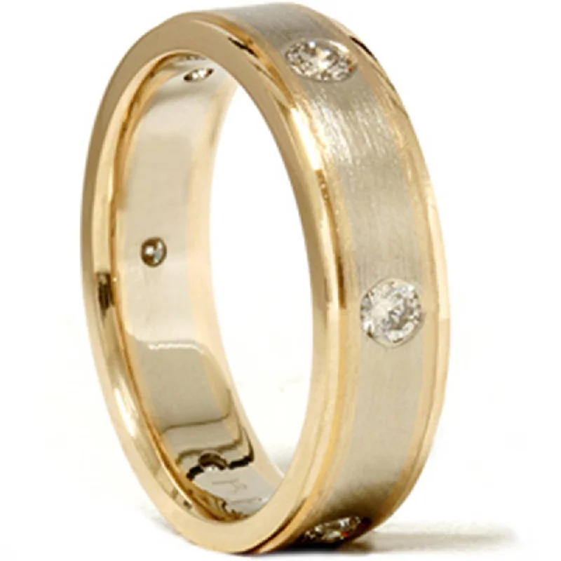 Women’s yellow gold engagement rings-Mens 3/4ct 14K Gold Diamond Comfort Fit Wedding Ring