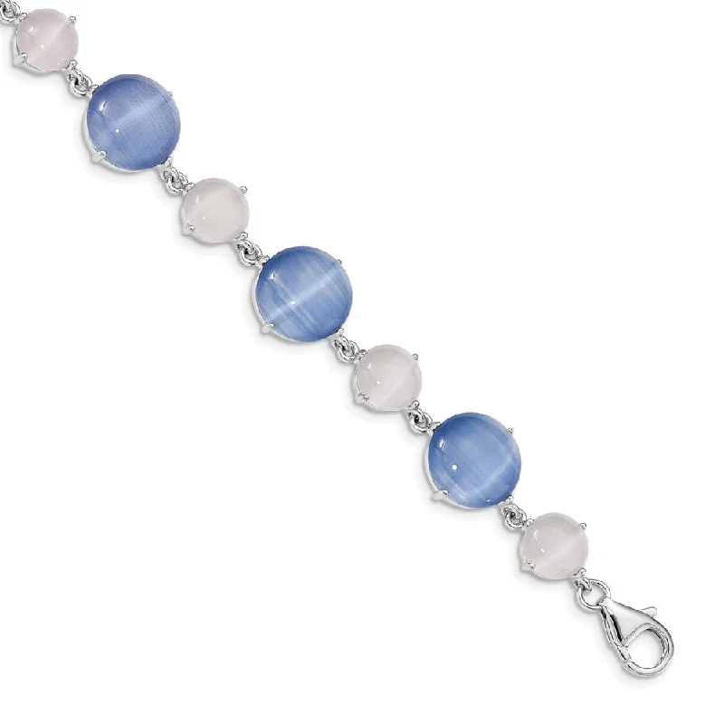 Women’s gold-plated bracelets-Sterling Silver RH-plated Created Blue Cats Eye w/ 1in ext Bracelet-WBC-QG4958-7