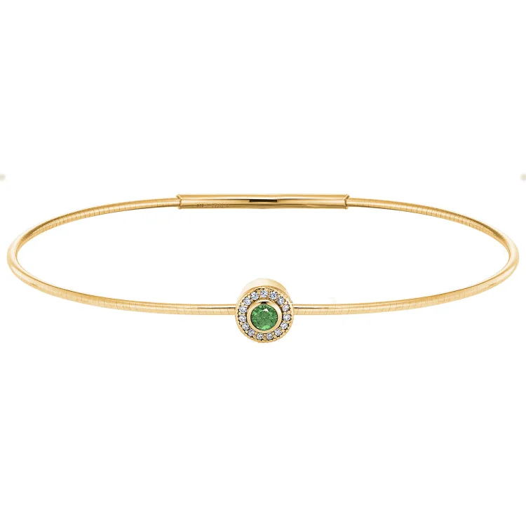 Women’s charm bangle bracelets-Gold Finish Finish Sterling Silver Round Simulated Peridot Birth Gem Bracelet with Simulated Diamonds