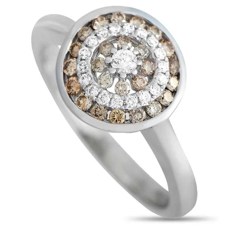 Women’s elegant princess-cut engagement rings-Piero Milano 18K White Gold 0.39ct Brown and White Diamond Ring