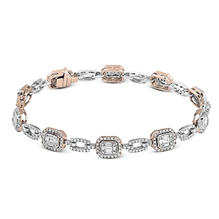 Women’s silver gemstone bracelets-This gorgeous bracelet incorporates 2.07 ctw of round diamonds and 1.25 ctw of baguette diamonds into Mosaic designs which give a lovely, vintage appeal to this 18k white gold piece.