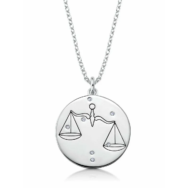 Women’s custom engraved necklaces-CRISLU LIBRA - ZODIAC NECKLACE FINISHED IN PURE PLATINUM