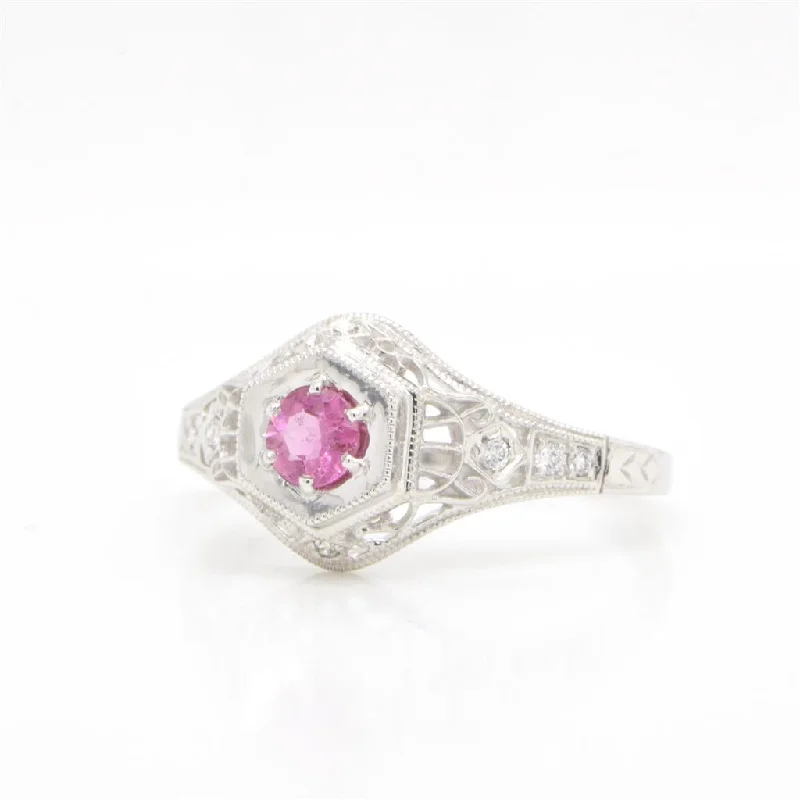 Women’s engagement rings with diamonds-14K White Gold Pink Tourmaline & Diamond Ring