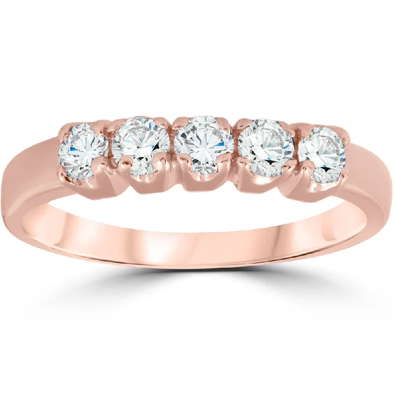 Women’s antique-style engagement rings-1/2ct 5-Stone Diamond Wedding Ring 14K Rose Gold