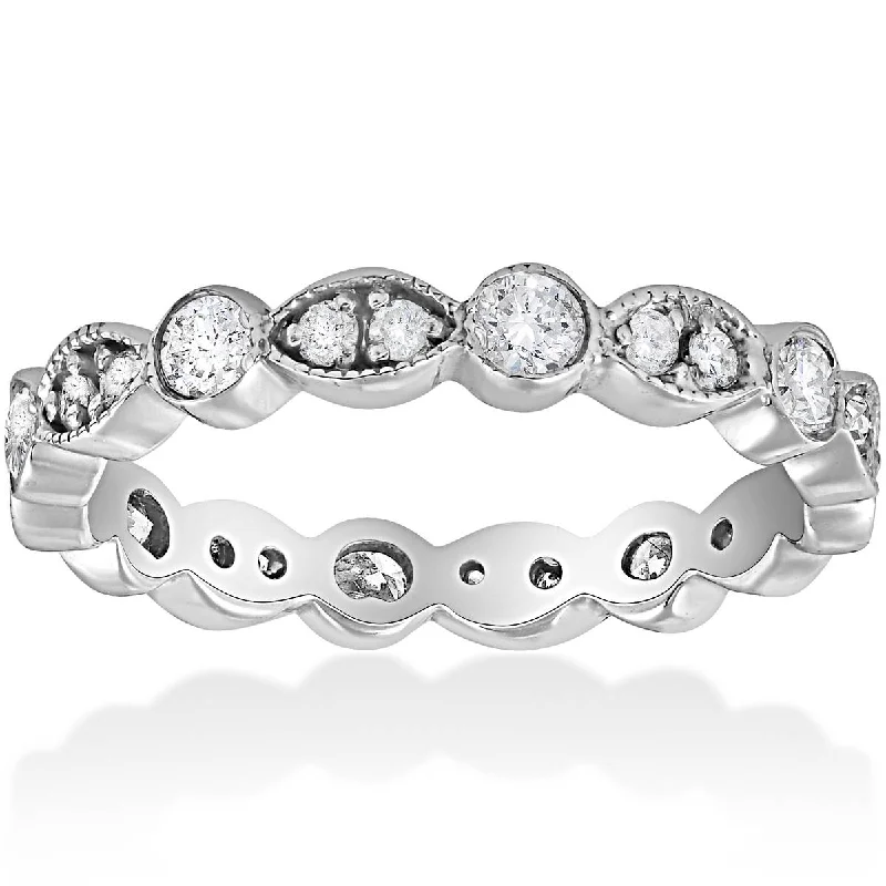 Women’s custom-cut engagement rings-Deco 3/4Ct Diamond Eternity Anniversary Stackable Wedding Ring 14K White Gold