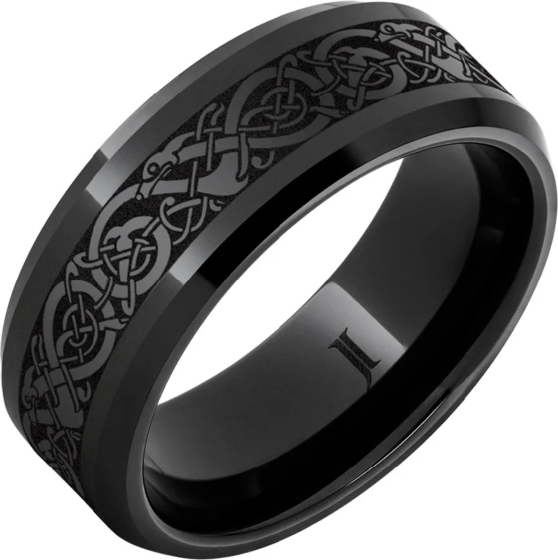 Women’s wedding rings-The Viking – Black Diamond Ceramic™ Engraved Ring