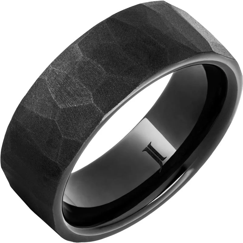 Women’s art deco rings-Black Diamond Ceramic™ Chisel Sandblast Ring