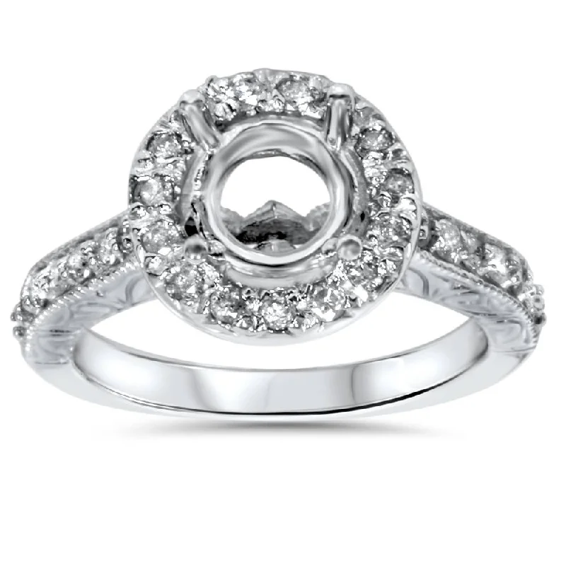 Women’s princess cut engagement rings-1/2ct Vintage Halo Diamond Ring Setting 14K White Gold