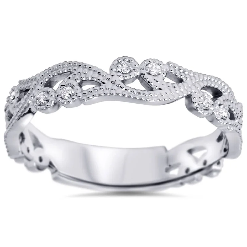 Women’s radiant cut engagement rings-1/6ct Vintage Scroll Stackable Diamond Ring 14K White Gold