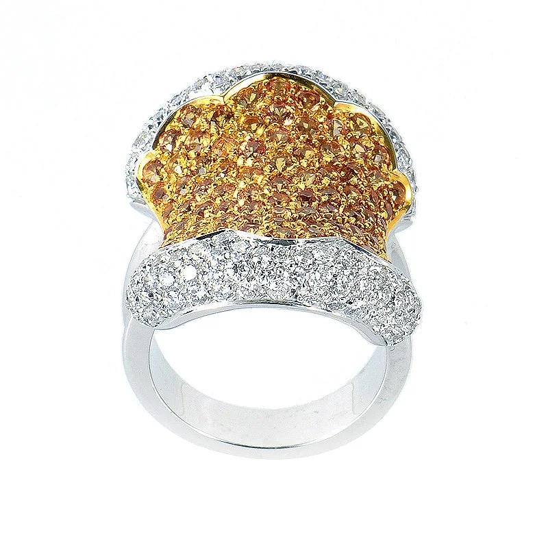 Women’s custom-cut engagement rings-Oro Trend 18K White Gold Yellow Sapphire and Diamond Ring