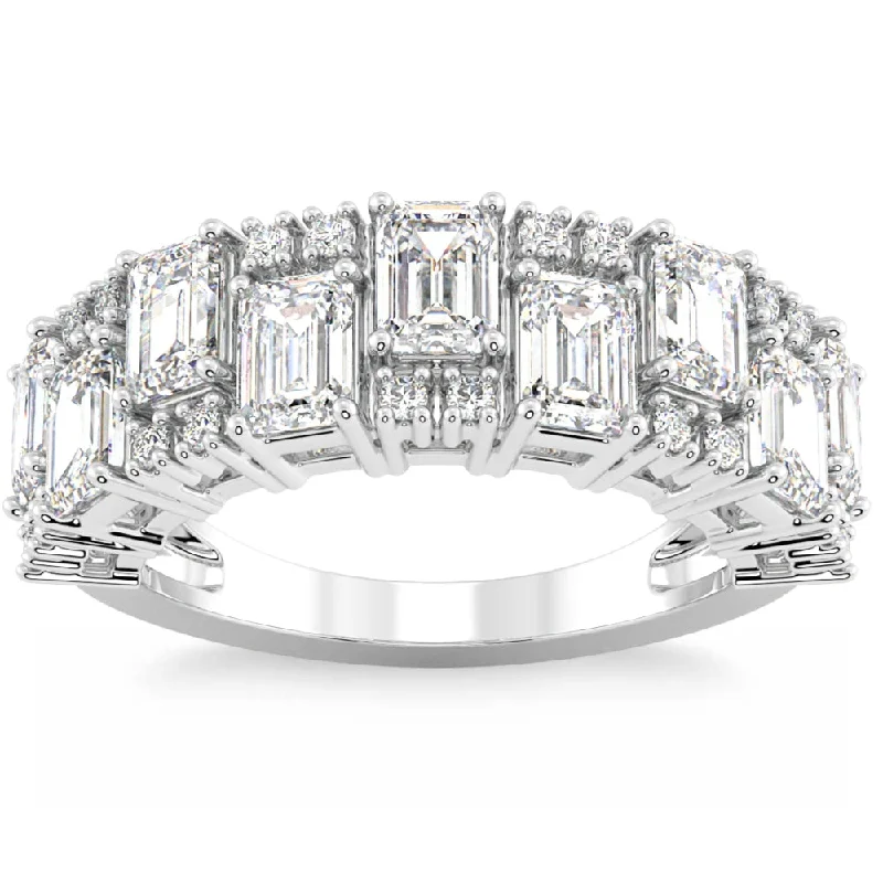 Women’s radiant cut engagement rings-3Ct Emerald Cut Wedding Ring Anniversary Band 14k Gold Lab Grown