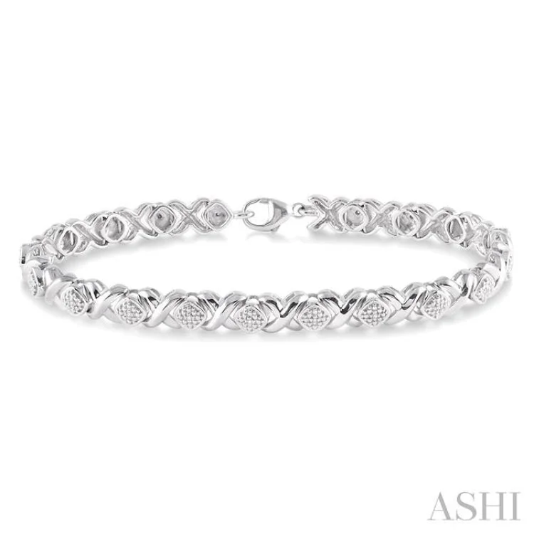 Women’s heart charm bracelets-1/10 Ctw 'X' and SQ Single Cut Diamond Bracelet in Sterling Silver