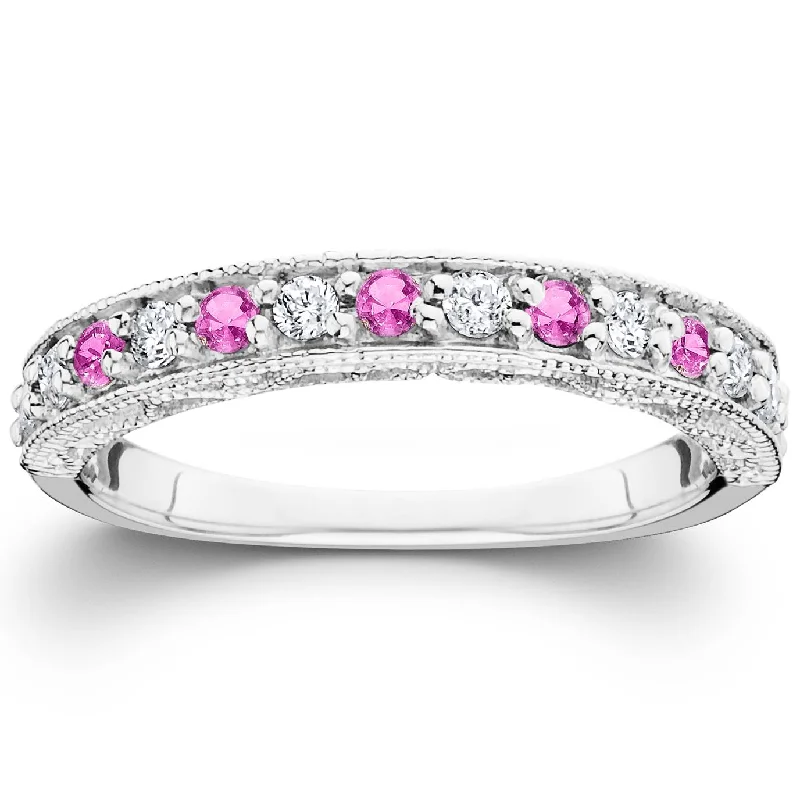 Women’s unique sapphire engagement rings-1/2ct Pink Topaz & Diamond Vintage Wedding Ring 14K White Gold