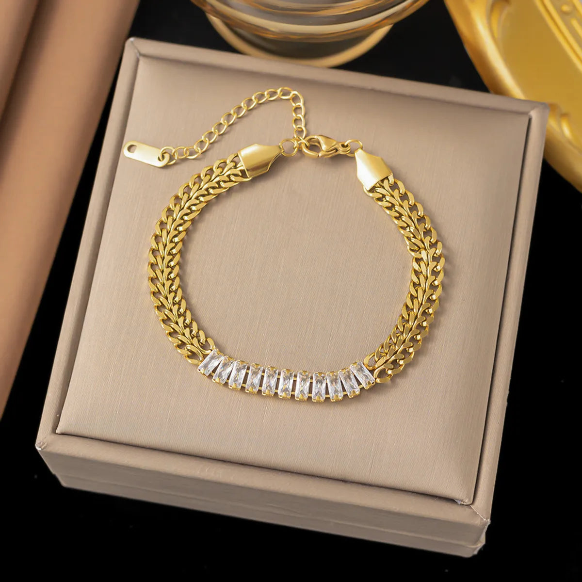 7 [Ae30] White Diamond Double Row Bracelet Gold