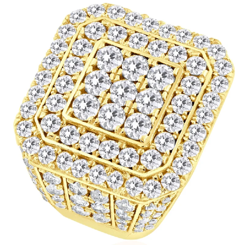 Women’s silver engagement rings-5Ct Diamond Ring Men's Flashy Multi Row Wedding Band in White or Yellow Gold