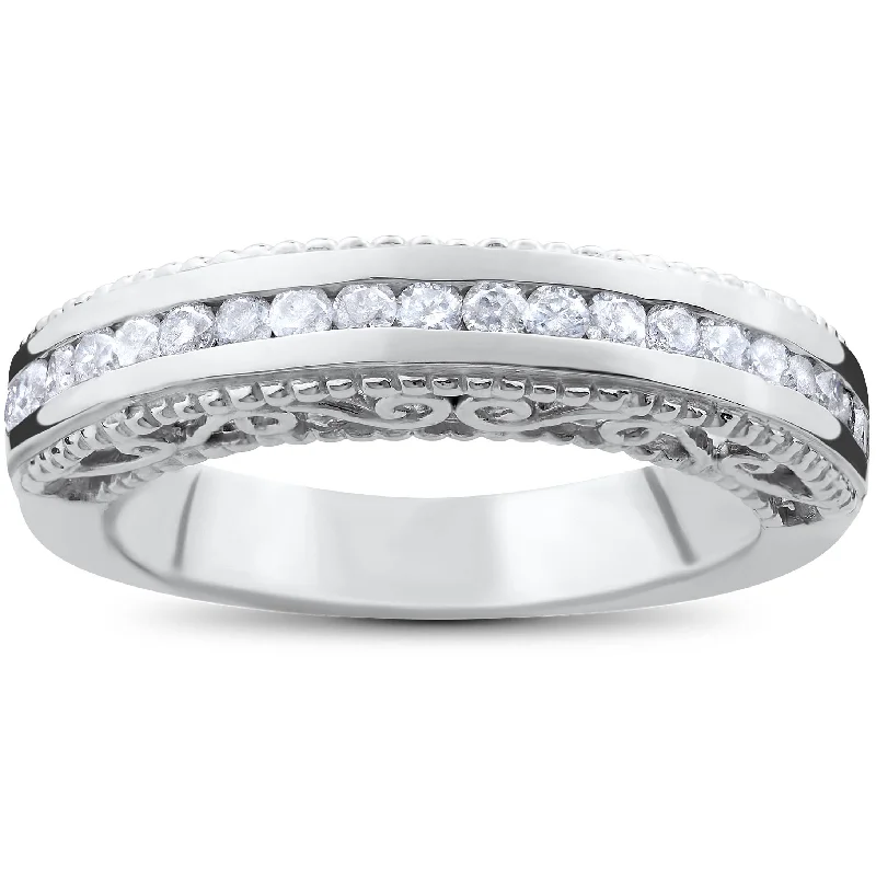 Women’s chic engagement rings-1/2ct Vintage Heirloom Diamond Wedding Ring 14K White Gold