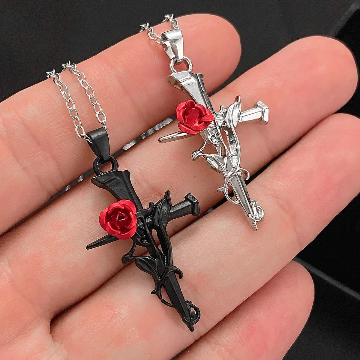 Women’s celestial necklaces-Vintage Style Cross Rose Flower Alloy Wholesale Pendant Necklace