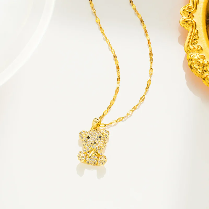 548 Full Diamond Bear Necklace Gold