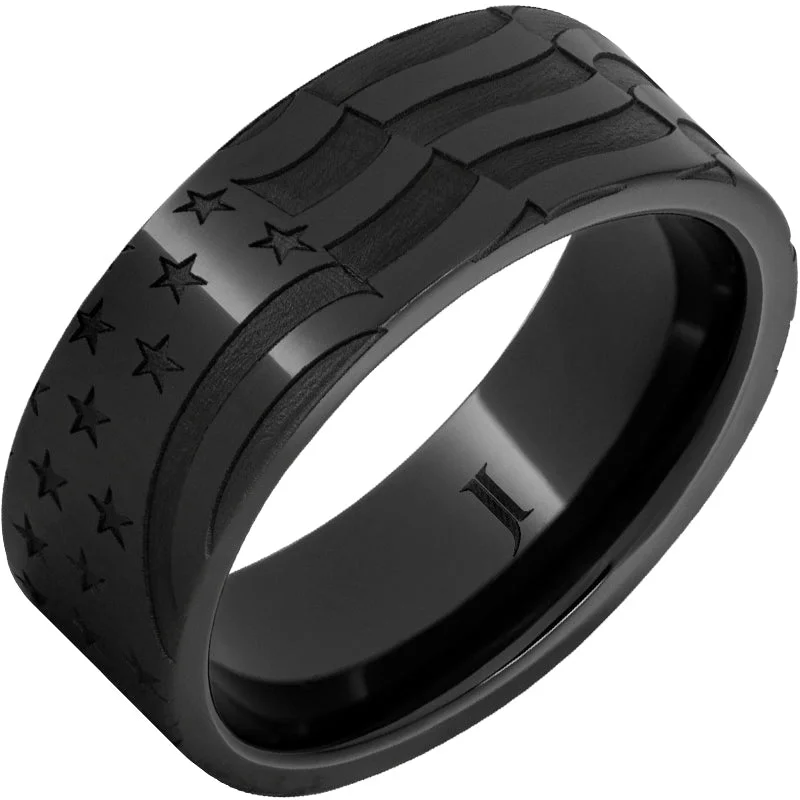 Women’s bohemian rings-Old Glory - Black Diamond Ceramic™ Men's Ring with American Flag Engraving